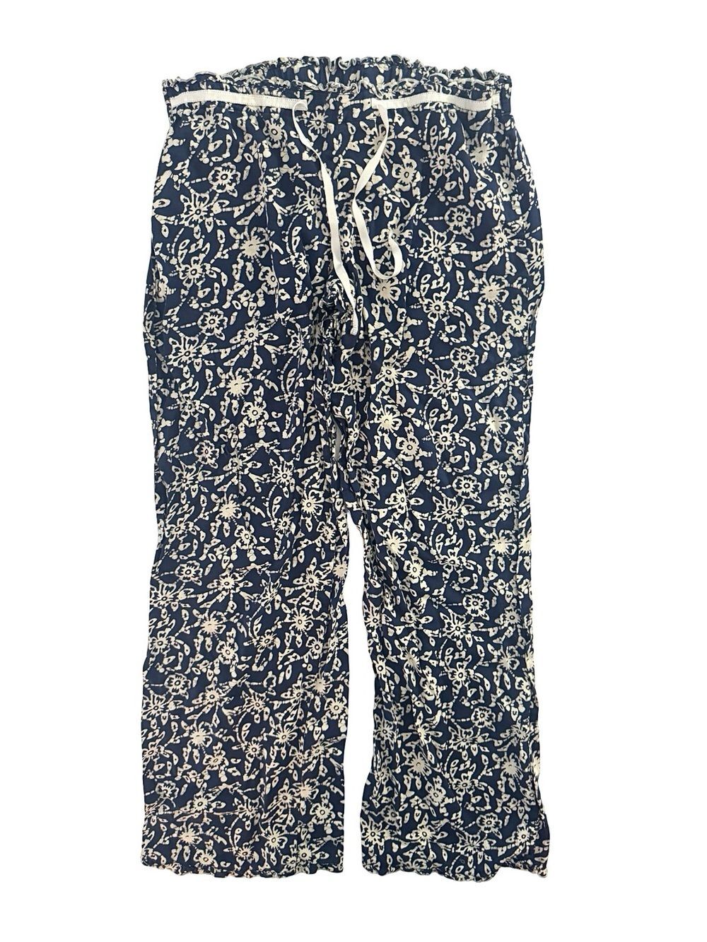 Victoria’s Secret Pajama Pants S Navy Floral Cotton Ruffle Waist Lounge Batik